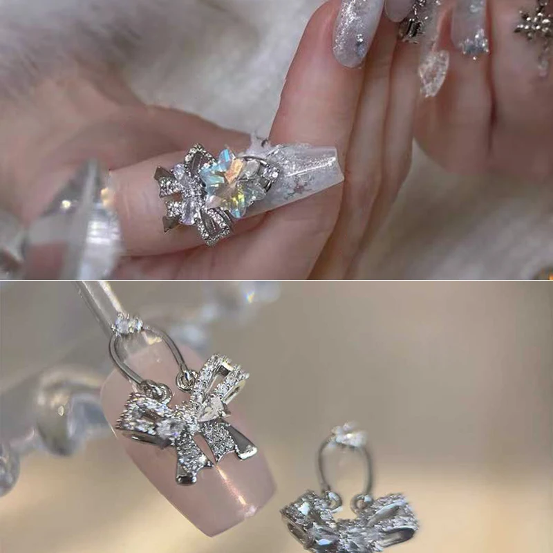 

10 шт. LZ, высококачественные украшения для дизайна ногтей, Рождественская ночь, первый снег, зимний стиль, бант, снежинка, кулон с кисточкой, металлическое украшение