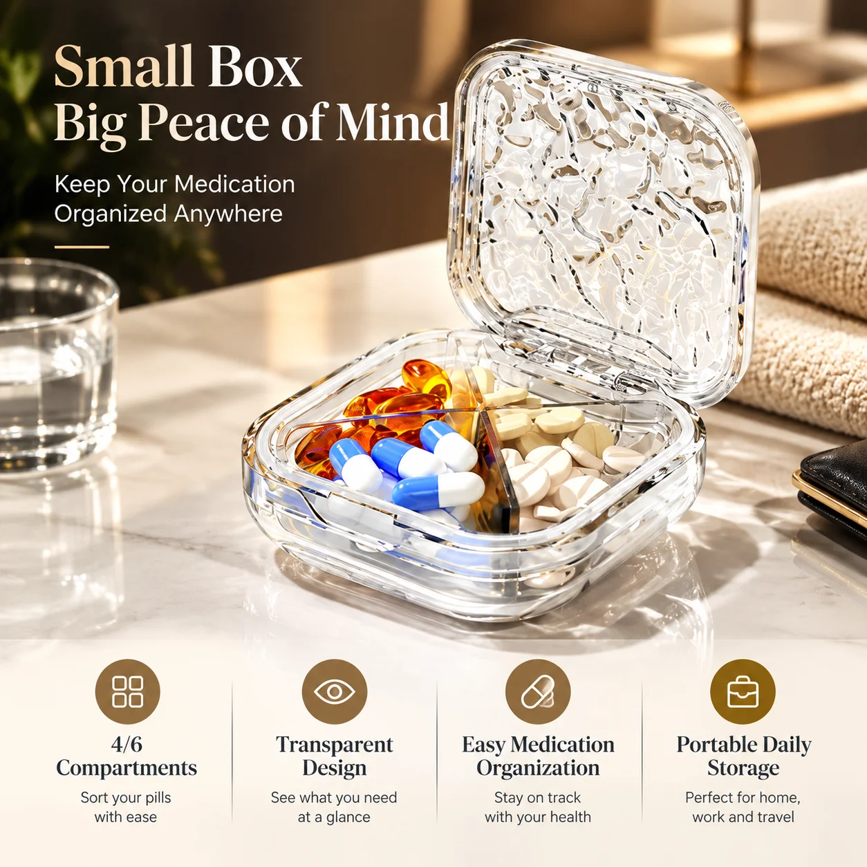 Pill Organizer Weekly 7 Day 3 Times A Day Sealed Portable Medicine Box Moisture Proof Light Proof Mini Travel Pill Case