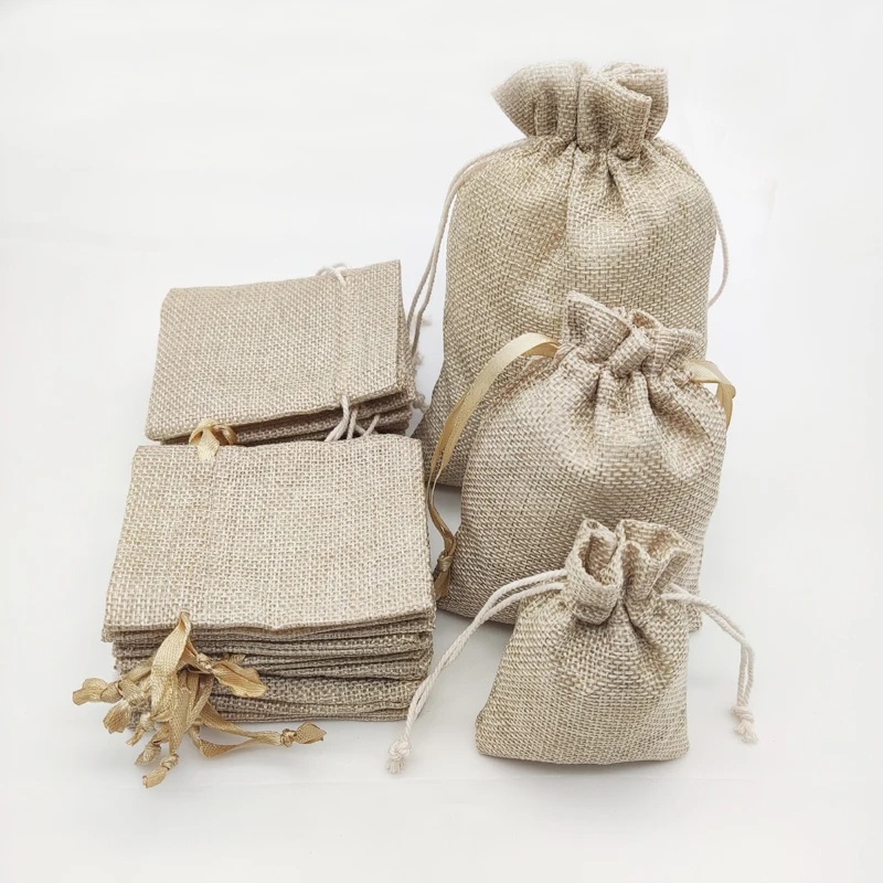 

20pcs Jute Gift Bag Linen Sack Jute Bags Drawstring Pouch Burlap Bags for Webbing Christmas Gift Packaging Bag Storage Pouches