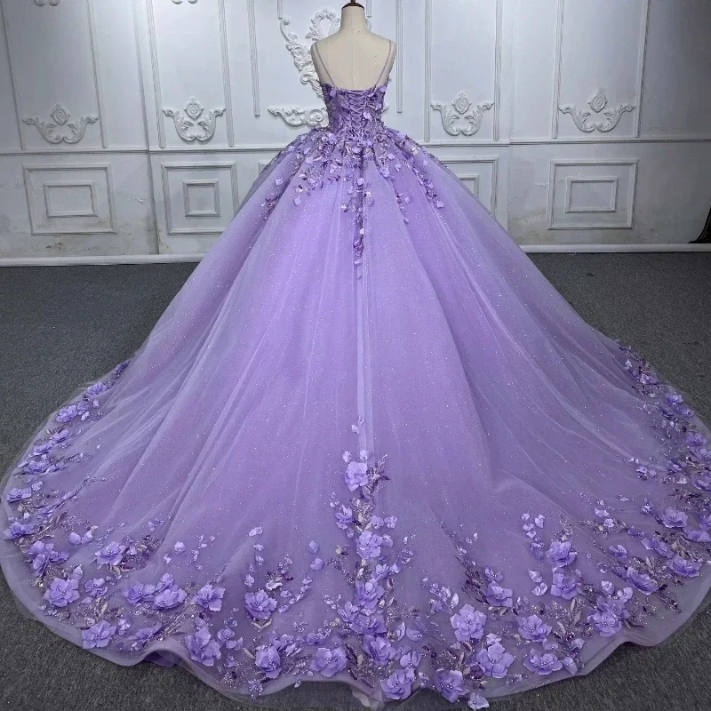 Vestido De baile con tirantes finos De lavanda, traje Sexy con apliques bonitos, cuello en V, corsé dulce, 16 años, 15 años