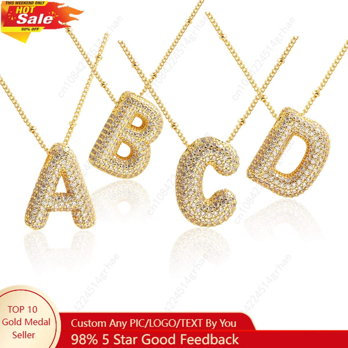 

MHS.SUN Gold Plated Balloon 26 Letter Necklaces Copper Zircon Bubble Initial Pendant Chunky Women Personality Chain Jewelry