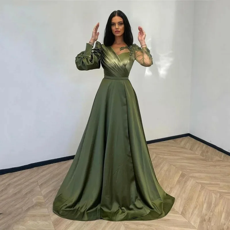 

Green Lace Evening Dresses Dubai Design Long Sleeve Sequin A Line Prom Dresses O Neck Celebrity Dresses Party Gowns 2024 Robes