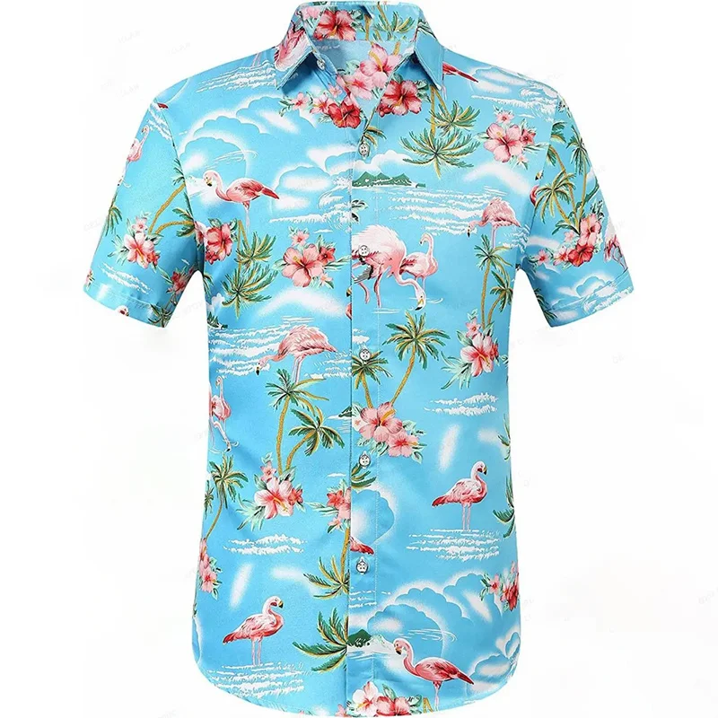 Camisas con estampado de flamencos de animales divertidos en 3D para hombres, camisa de solapa linda, moda para niños, camisetas cortas geniales, Tops Y2k, verano, Harajuku, nuevo