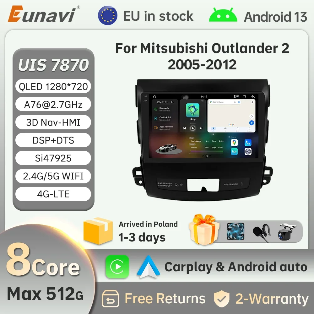 

Eunavi 2 din Android авто радио для Mitsubishi Outlander 2 2005-2012 Carplay автомобильный мультимедийный плеер авторадио