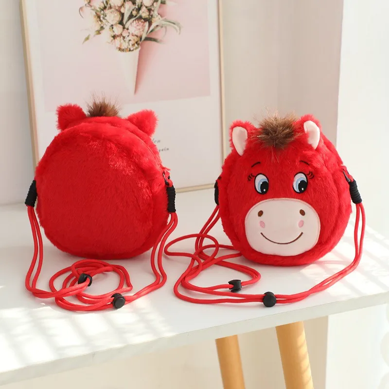 Linda Bolsa de Peluche con Forma de Caballo de Dibujos Animados, Bolsa de Hombro para Niños, Monedero de Pony Triste y Feliz, Bolsa Peluda, Regalo de Año Nuevo o Cumpleaños para Niños