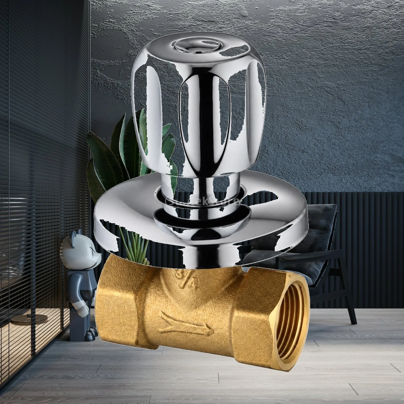 Brass Stop Valve for Bathroom Shower Concealed Installation 6 Point Thread Copper Core