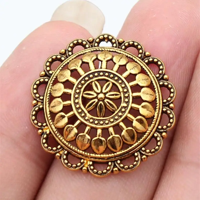 Vintage Hollow Floral Metal Pendants Rust-Resistant Alloy Round Charms for DIY Earring Necklace Jewelry Crafting Hobbyists