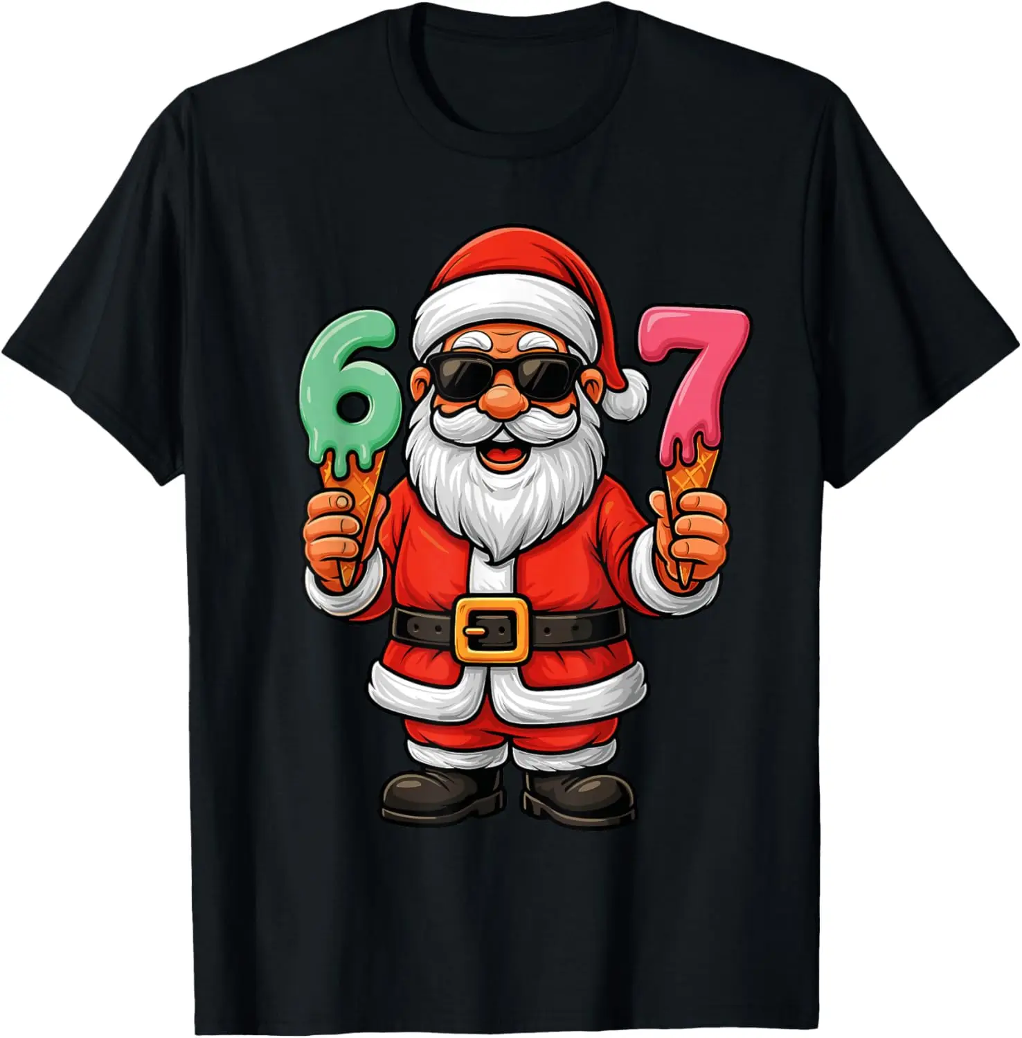 Funny Six Seven Ice Cream Meme 67 Christmas T-Shirt Summer Short-Sleeved Breathable Sweat-Wicking Versatile Fashion T-Shirt For
