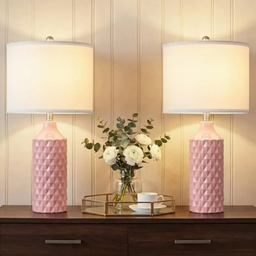 

Ceramic Table Lamps Set of 2, 3-Way Dimmable Nightstand Lamps for Bedroom, End Table Lamps for Livg Room Console Entry Farmhous