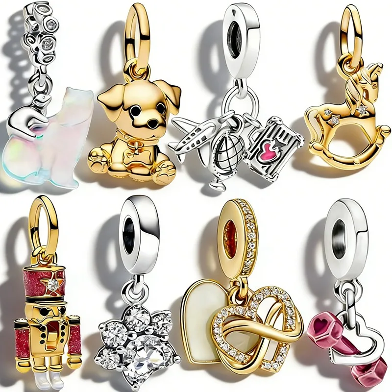 

New Nutcracker Unicorn Paw Print Symbol Dumbbell Love Series Charm Bead Pendant Fit Original Sterling Silver Snake Bone Bracelet