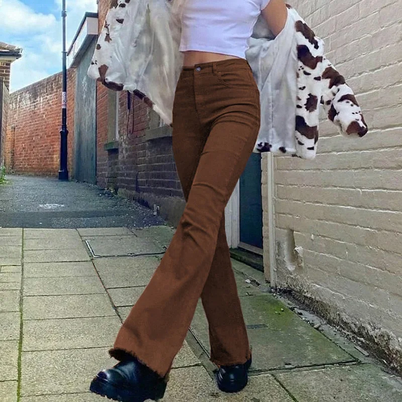 Y2K Micro Flared Jeans Slim Fit Solid Color Fashion Trend for American and European Style