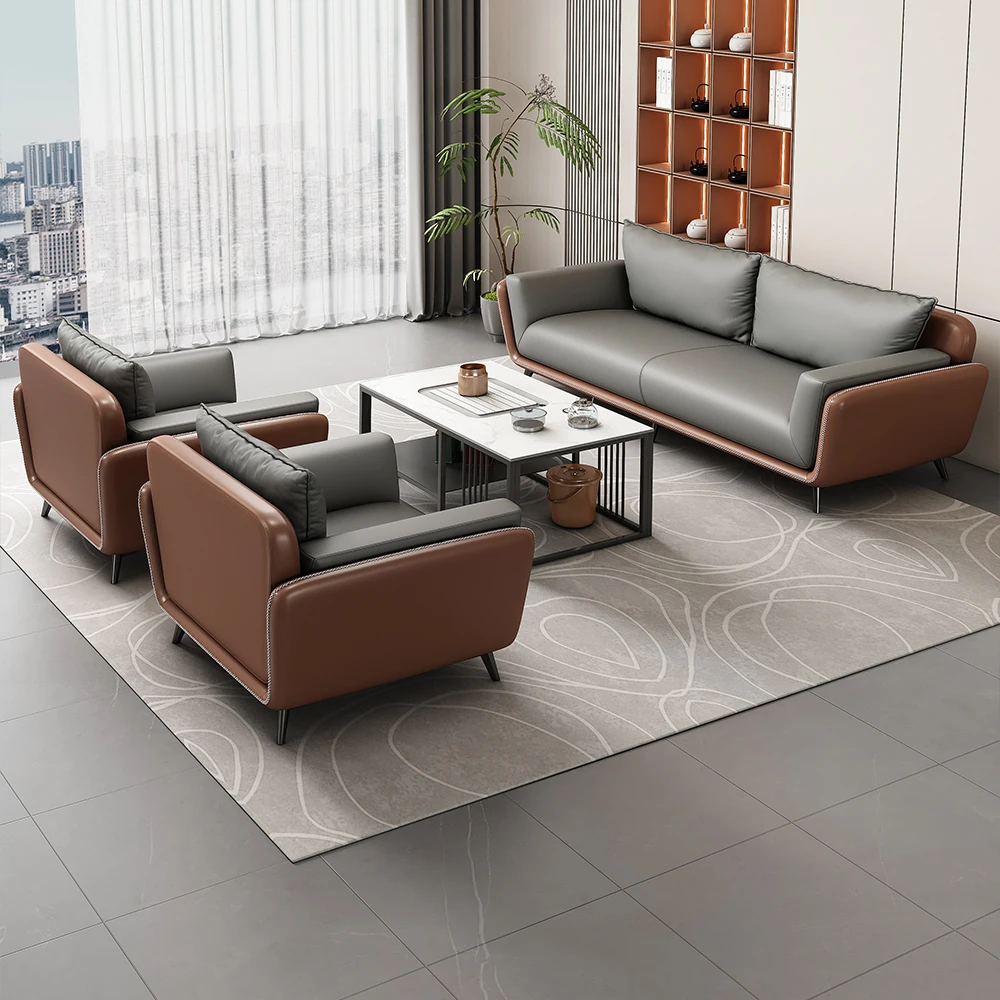 

Modern Leather Sofa Desk Office Pu Cafeteria Material Leather Furniture Sofa Winter Thickened Velour Blanket Office Nap Sofa