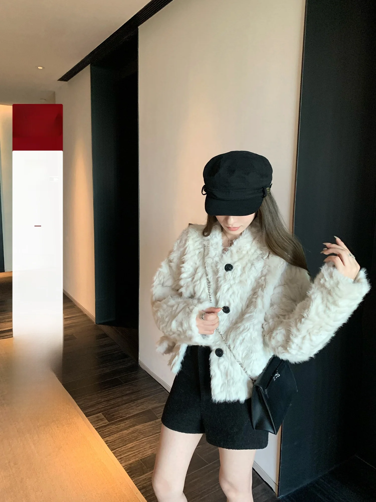 

Hhi Moka fogato Women's ort Fur Coat Warm Plu Outerwear Eco-friendly Winter Faion Casual Sle Long Sve Stand Co...