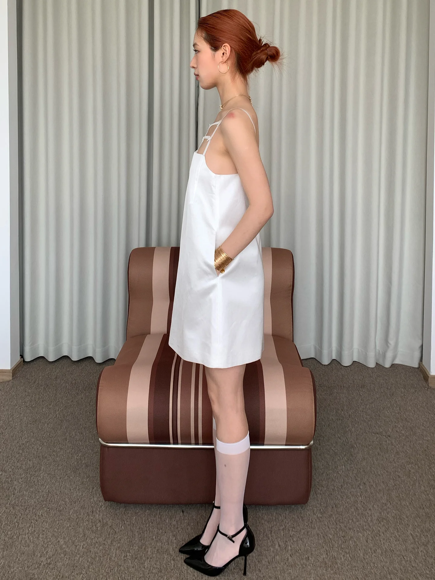 レースウェビングリボン装飾デザイン、シルクのようなサテンA字型ドレス気質カジュアルレディーススカート