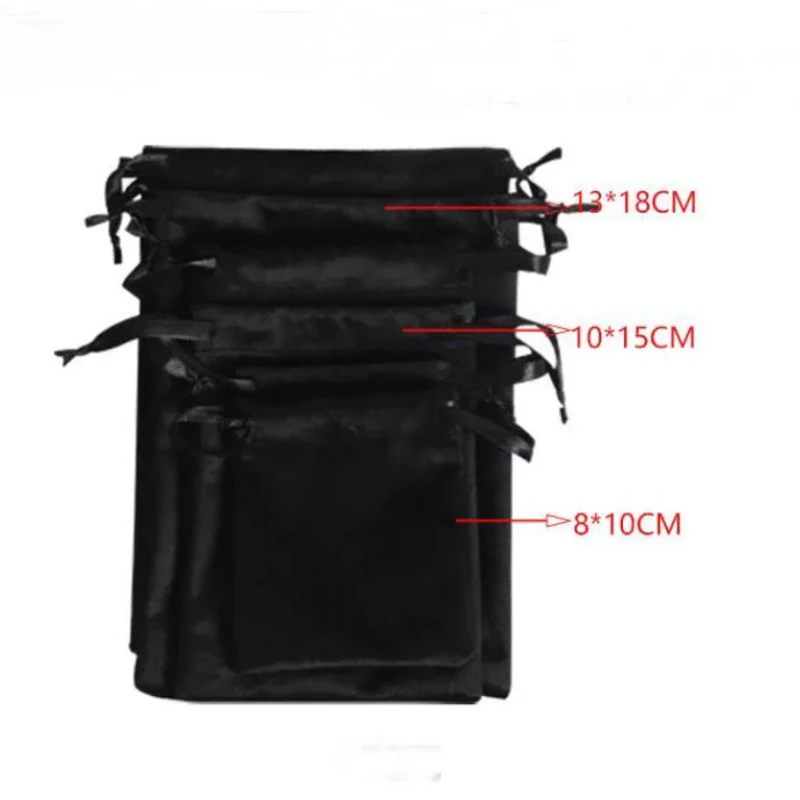 100pcs/lot 8*10, 10*15, 13*18cm Black Velvet Cloth Drawstring Pouch Candy Gift Storage Bags Birthday Party Jewelry Organizer