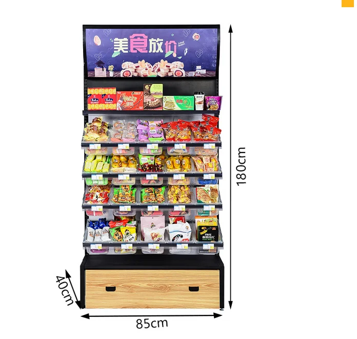 Supermarket snack shelf display shelf Convenience store casual loose weighing dry fruit shelf display shelf for bulk small food