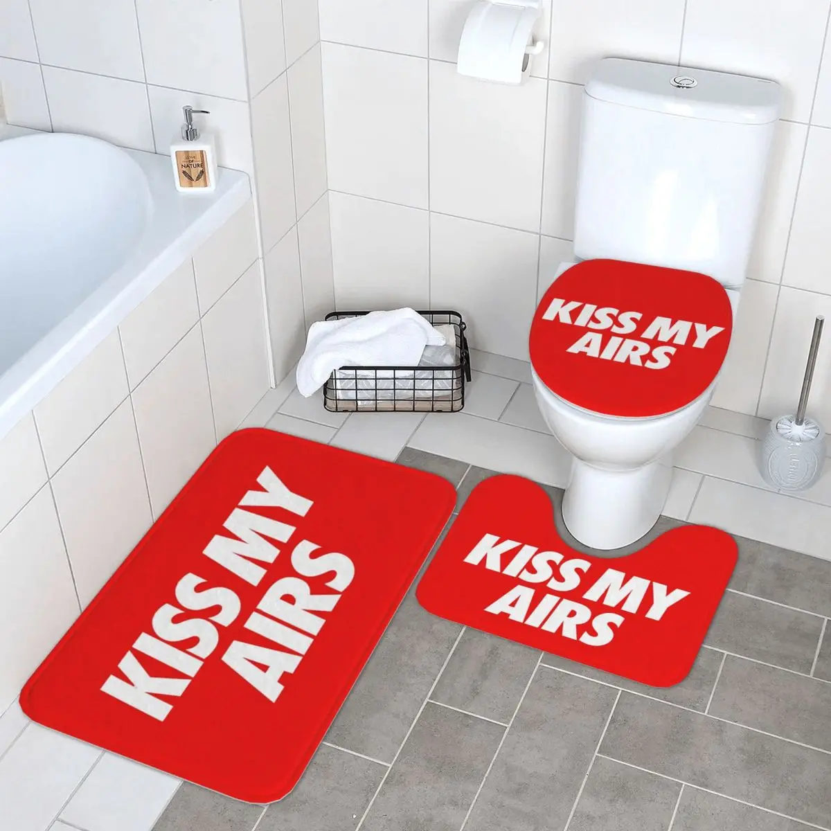

Kiss My Airs 3 Pcs Bath Mat Bathroom Set Toilet Lid Cover Home Decor Non-Slip Carpet Floor Rug