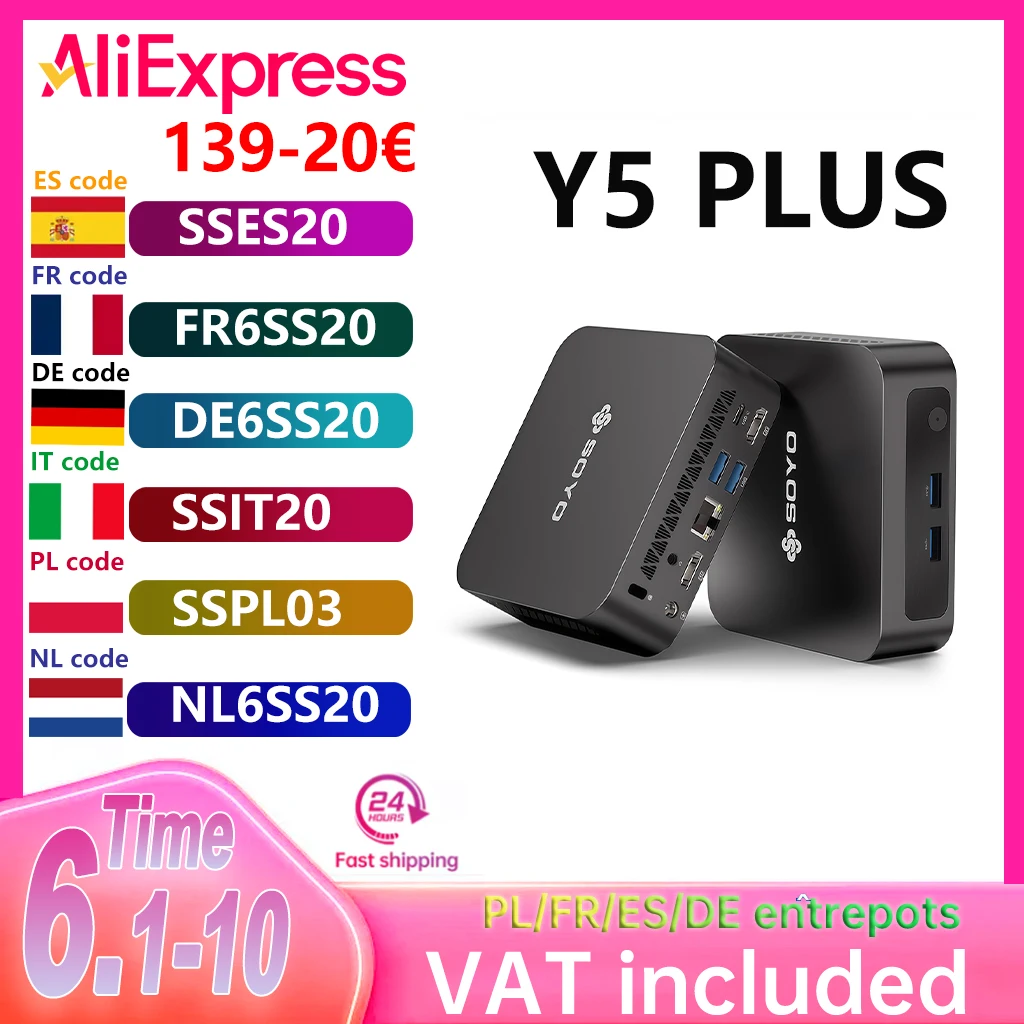 Mini-PC SOYO Y5 PLUS, Intel i7 4. Generation 4600U, 8 GB RAM, Speicherplatz, Windows 11 Pro, WLAN und Bluetooth, kompakter Desktop-Computer
