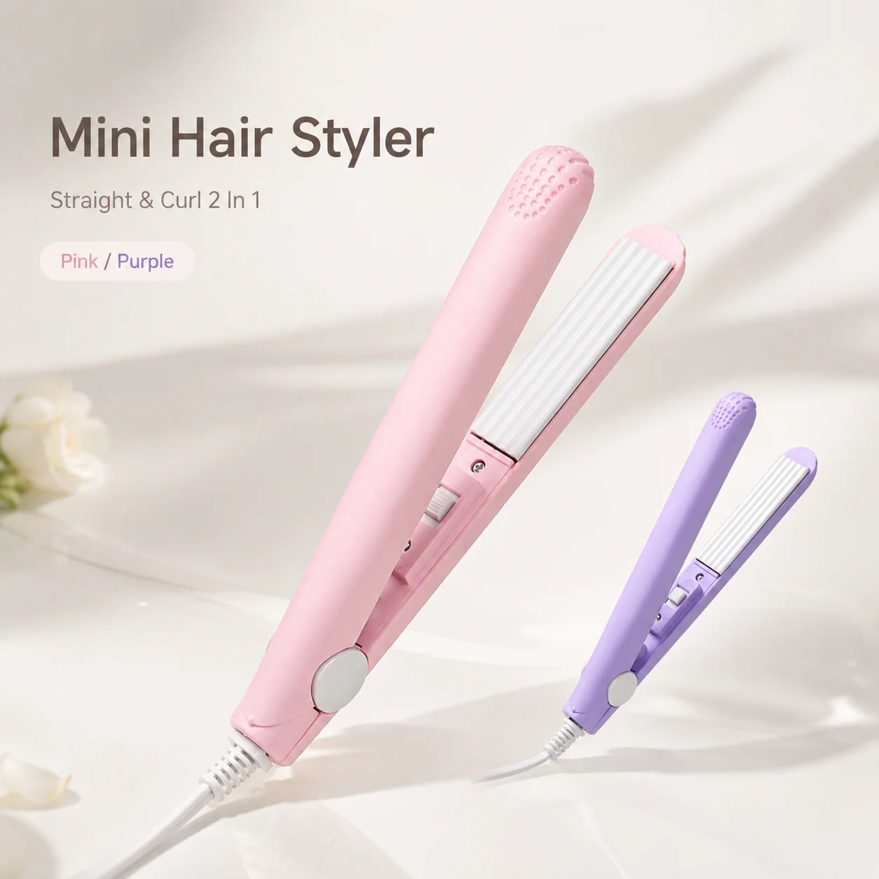 Mini Hair Straightener Mini Flat Iron 2 In 1 Curling Iron Portable Travel Hair Styler Ceramic Tool For Short Hair Bangs Women