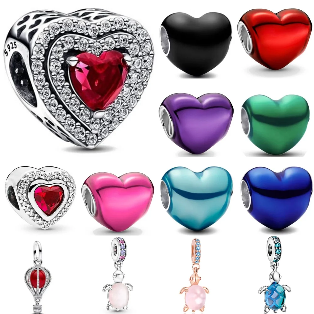 

Подвеска в форме черепахи из серебра 925 пробы, фиолетового, синего, красного, в форме сердца, подходит для оригинального европейского браслета, изысканные ювелирные изделия своими руками