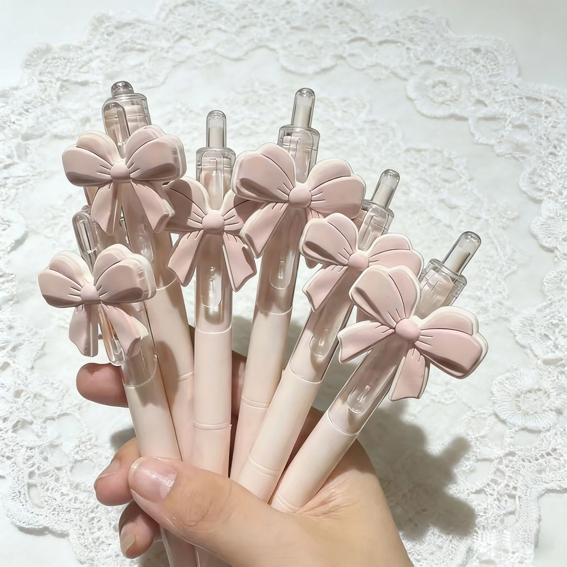 5/10pcs Fresh Bow Flower Press Neutral Pen ST Head Cute Student Girl Heart Gift Pen Office and Learning Supplies
