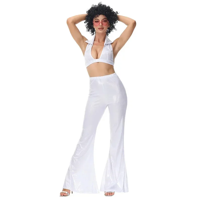 70's ريترو الهبي قاعة الرقص زي كاريوكي ديسكو 3 اللون مثير البدلة الترتر فستان مثير المغنية زي