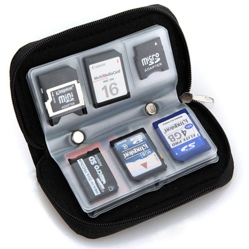 (Ce14)1PC Black 22 HC MMC CF Micro  Memory Card Storage Carrying Zipper Pouch Case Protector Holder Wallet