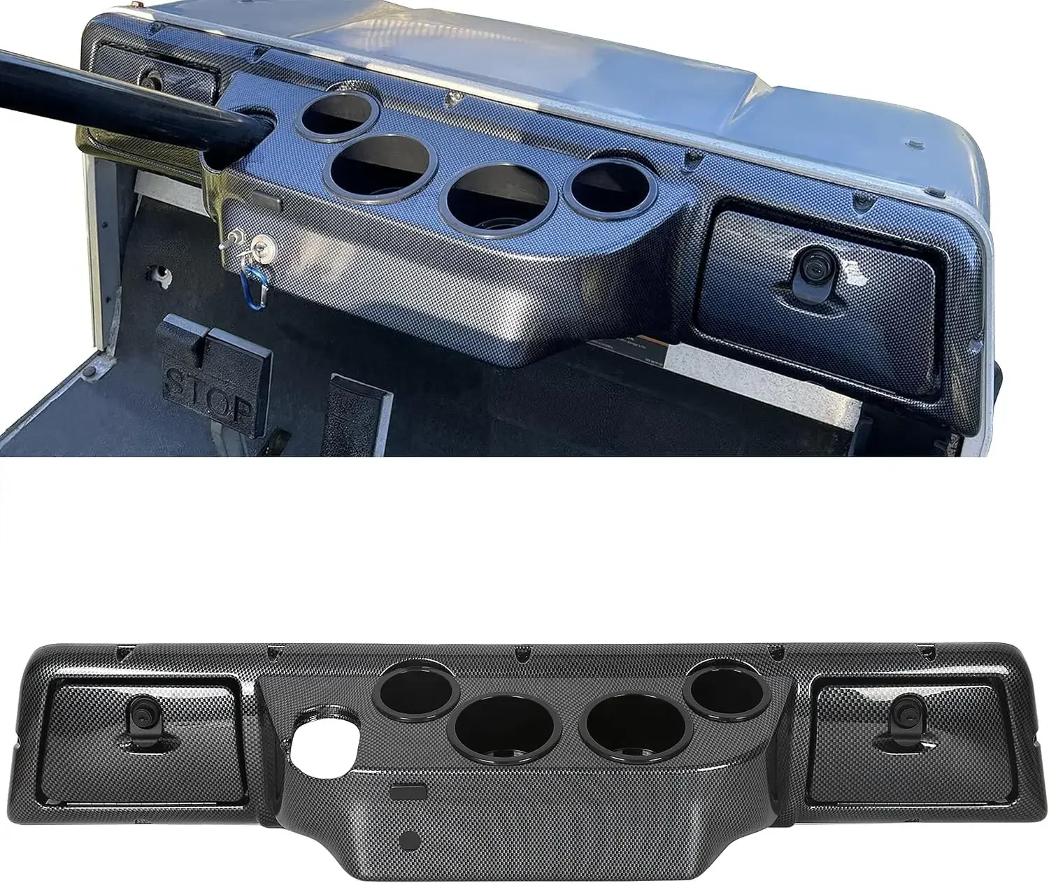 

Крышка приборной панели в сборе, совместимая с 1988-Up Club Car DS Golf Cart Коробки для перчаток в стиле углеродного волокна, 4 подстаканника (только модели DS)