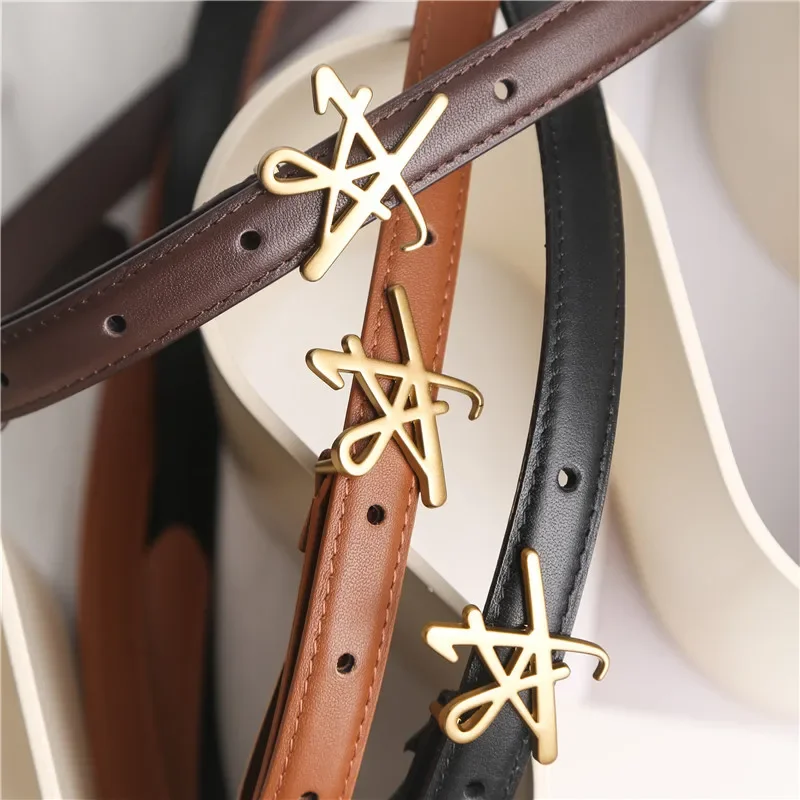 

New Genuine Leather Thin Belt Women's Decorative Suit with Dress Shirt Waistband Fashion Versatile Black Small Belt Fashion