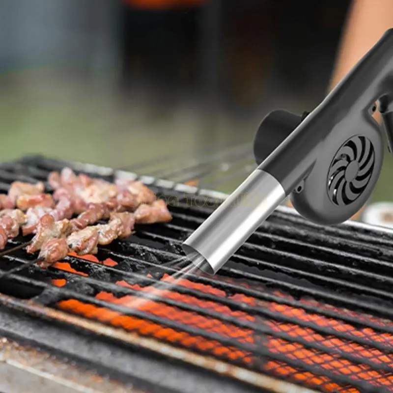 57QF Electric BBQ Fan Air Blower DC12.6V ตั้งแคมป์เตาทำอาหาร Bellows +2x แบตเตอรี่