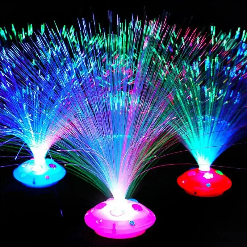 

Optic Fiber Lights Gem Base Fiber Optic Lamp Led Seven Color Flashing Night Light Glowing Sky Star Toy Festival Decorative Lamp