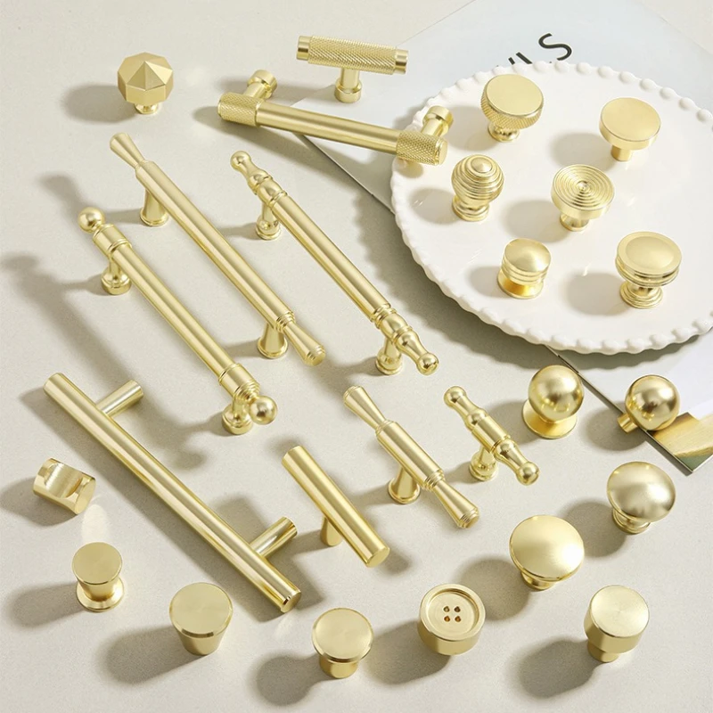 Golden Wardrobe Door Pull Brushed Copper Drawer Knob American Style Aluminum Alloy Handle Cabinet Furniture Hardware Accessories