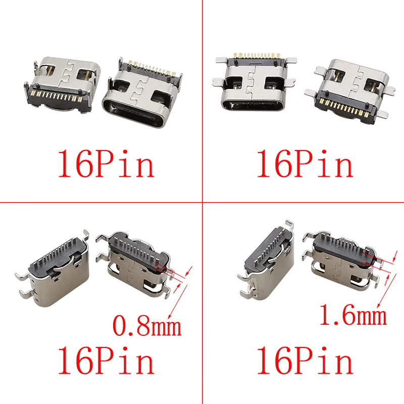 40Pcs USB Type C Female 6 P / 16 Pin Jack Connectors SMD SMT PCB Soldering Charging Port DIY Repair Type-C USB-C Socket Adapter