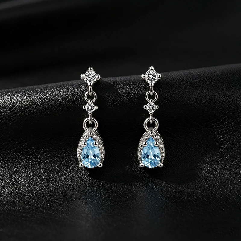OZAN S925 Sterling Silber Hängeohrringe Tropfenform Meerblaue CZ Trendiger Klassischer Damenschmuck Jubiläums-Geburtstagsgeschenk – Detail 1