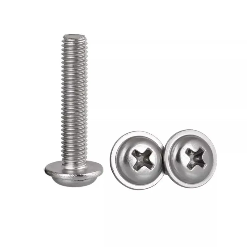 

M8 Cross Recessed Pan Head Screws 304 Stainless Steel Round Head Machine Fastener With Gasket Washer Anti Loose Pad