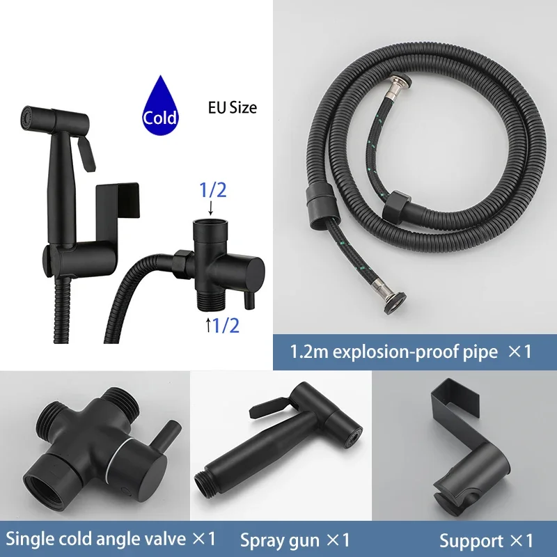 Fliger Handheld Bidet Sprayer Set Stainless Steel Toilet faucet Hygienic Shower Head Single Cold Water Tap Gold Black G1/2