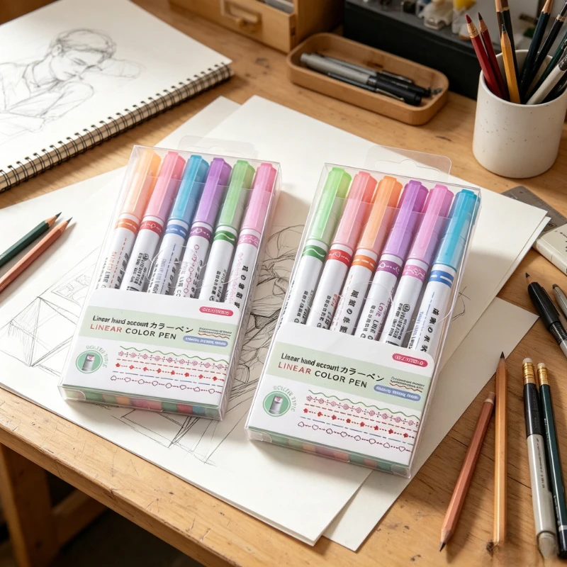 Geschwungener Textmarker mit Blumenmuster, Notizbuch-Stift für Studenten, Schlüsselmarker, Spitzenwellen-Textmarker