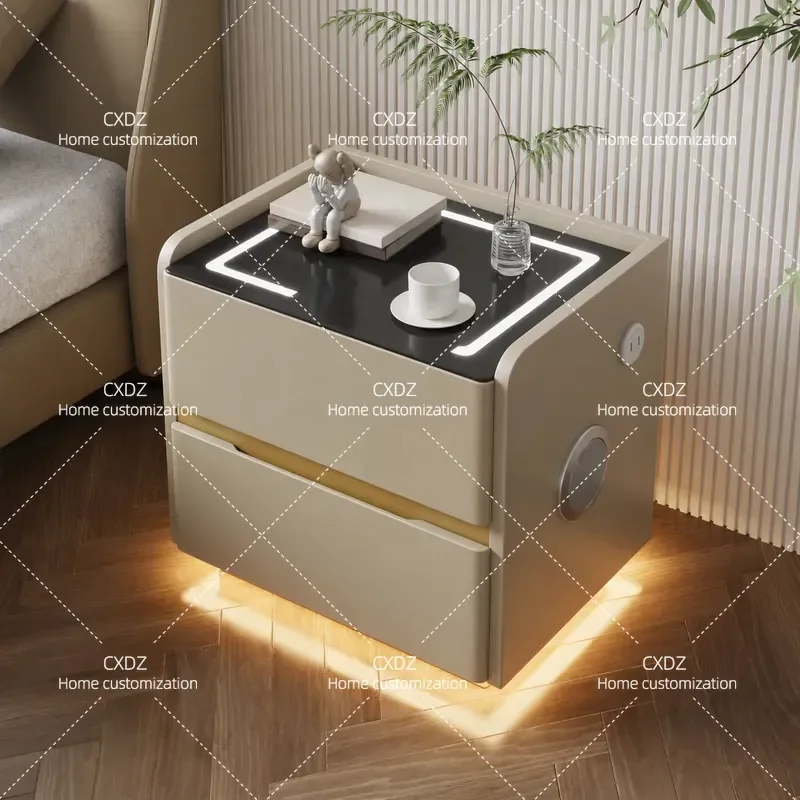 Solid Wood Smart Bedside Table Light Luxury Modern Simple Multi Functional Storage Locker Free Installation for Bedroom