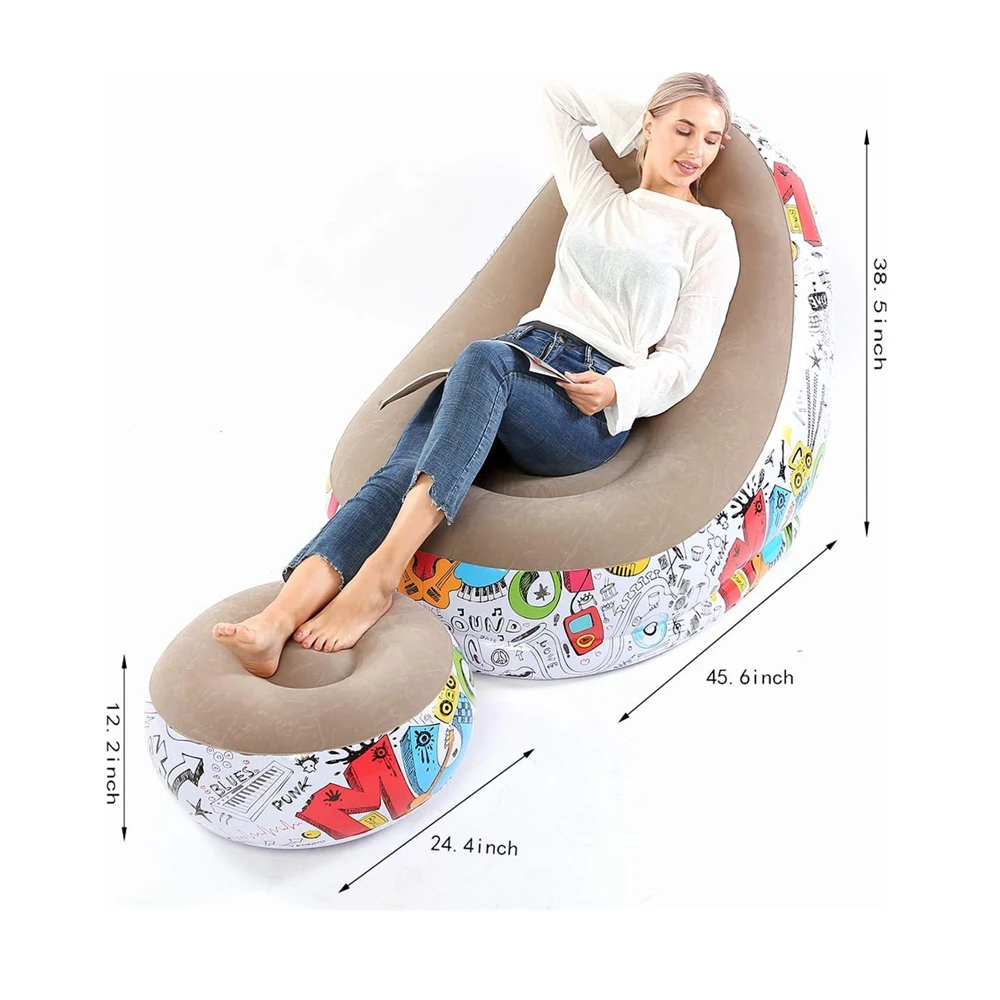 Inflatable Sofa-Flocking Surface-High Quailty PVC-Footstool-Rapid Inflation-For livingroomBedroom