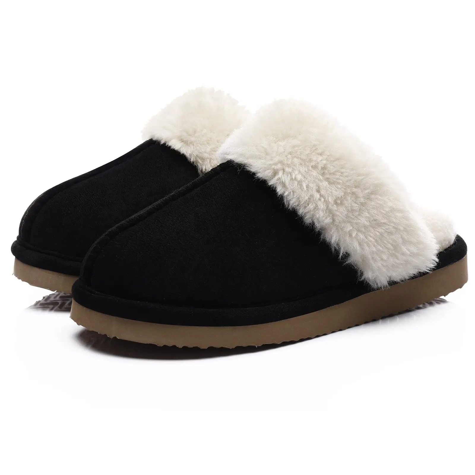 Shevalues Fashion Fuzzy Slippers Women Fluffy Fur House Slippers With Memory Foam Winter Warm Mute Bedroom Shoes Indoor Outdoor