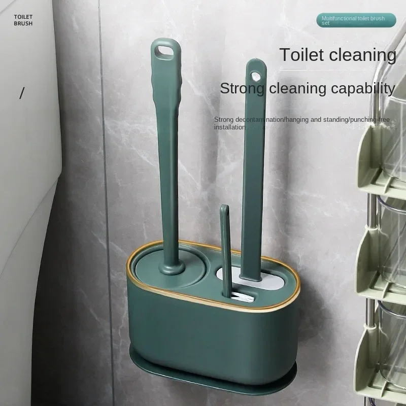 

Toilet Brush Silicone Free Wall Mounted Multi-functional Three Piece Cleaning Tools with Bracket Home Bathroom Accessories Sets