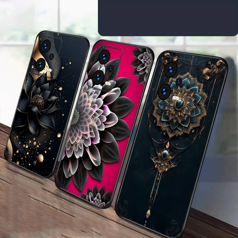 

Black gold lotus flower For Redmi 13C 14C 13 Note 9 9S 10 11 12Pro 13Pro 5G 14 Pro Plus 14S 4G 11ProPlu silicone soft phone case
