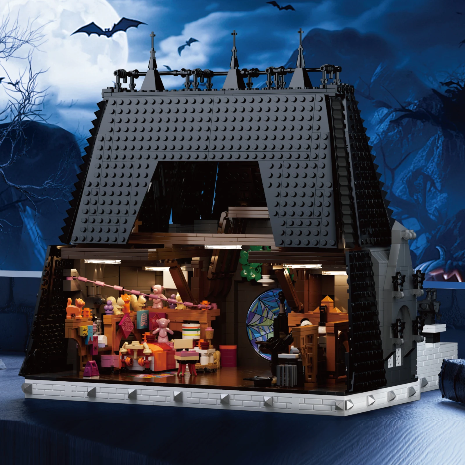 2659 pçs dormitório do quarta-feira vista de rua blocos de construção modelo brinquedos montagem moc casa tijolos ideais natal presentes do dia das bruxas