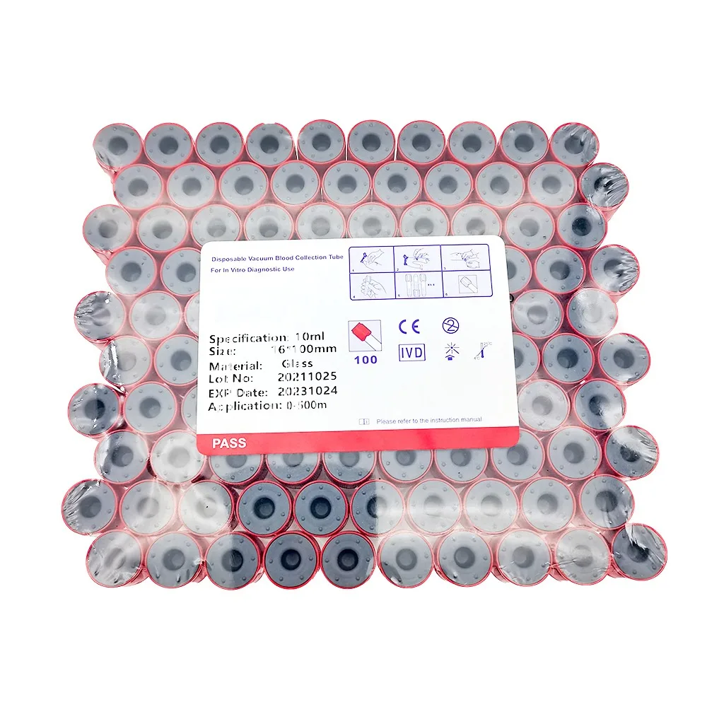 100 шт., медицинские пробирки без добавок, пластиковые вакуумные пробирки для сбора крови, обычные пробирки для измерения крови, 10 мл, ПЭТ-пробирка