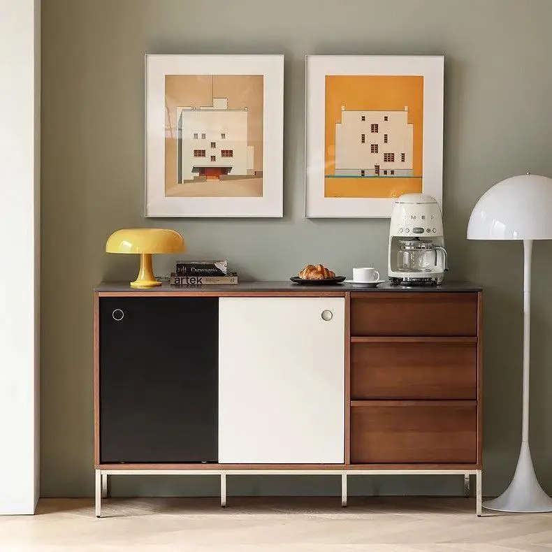 white solid wood locker living room sofa side cabinet storage cabinet dining side cabinet rock slab countertop storage