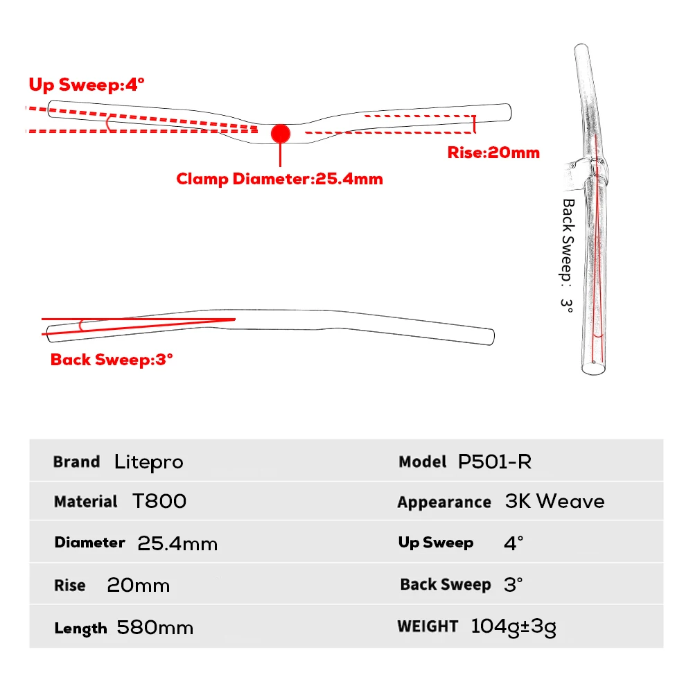 Litepro Folding/BMX 25.4mm 580mm Carbon Handlebar MTB Handlebar Flat Or Rise Carbon Fiber Ultralight Bicycle Handlebar Foldable