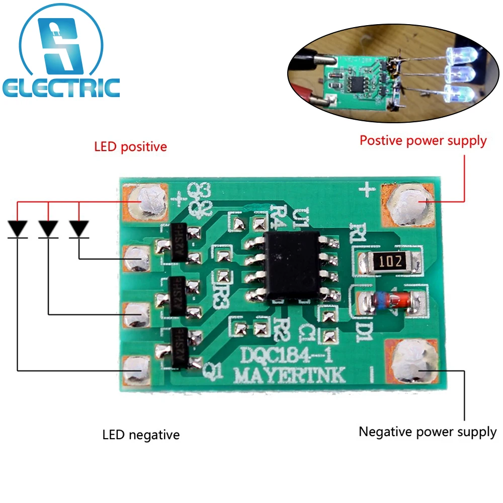 التدرج ضوء تحكم التلقائي باهتة التنفس ضوء نموذج مشغل تيار مستمر 3-12 فولت مع رقاقة وامض بطيئة IC