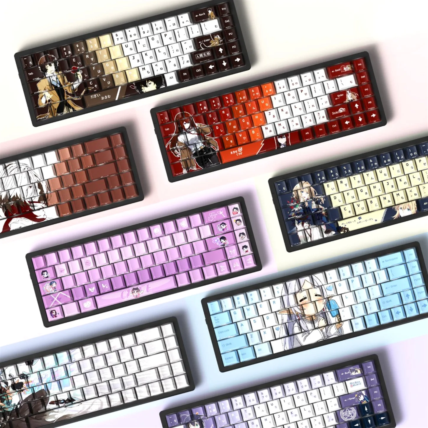 129 Key Side Carved Translucent Anime Cherry Key Cap Pbt Is Applicable To 60/64/84/98/108 Game Machine Keyboard MX Switch