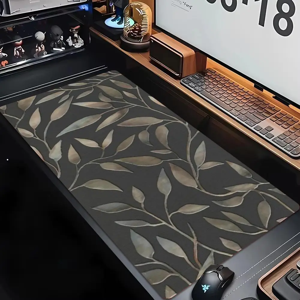 Black Gold Leaf Branch Mouse Pad Large Anti-Slip Rubber Gaming MousePad Durable Stitched Edge for Office Gaming Desk Mats