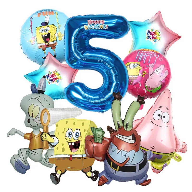 9pcs Cartoon SpongeBob & Patrick Star Krabs Boy Girl Anime Party Foil Balloon Birthday Gifts Party Decoration Supplies view 6